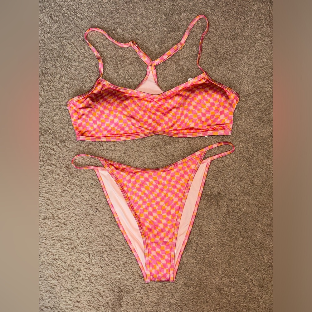 l*space Pink and Orange Checkerboard Bikini Set